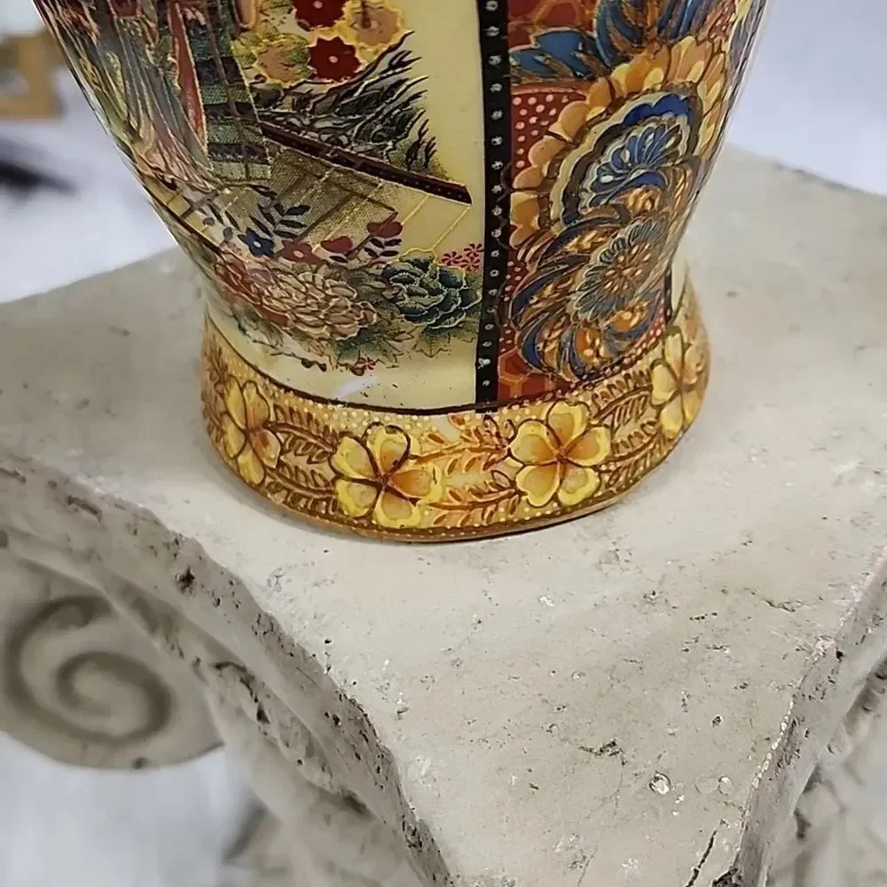 Hand Painted Japanese Water and Mountain Scene Vase Urn